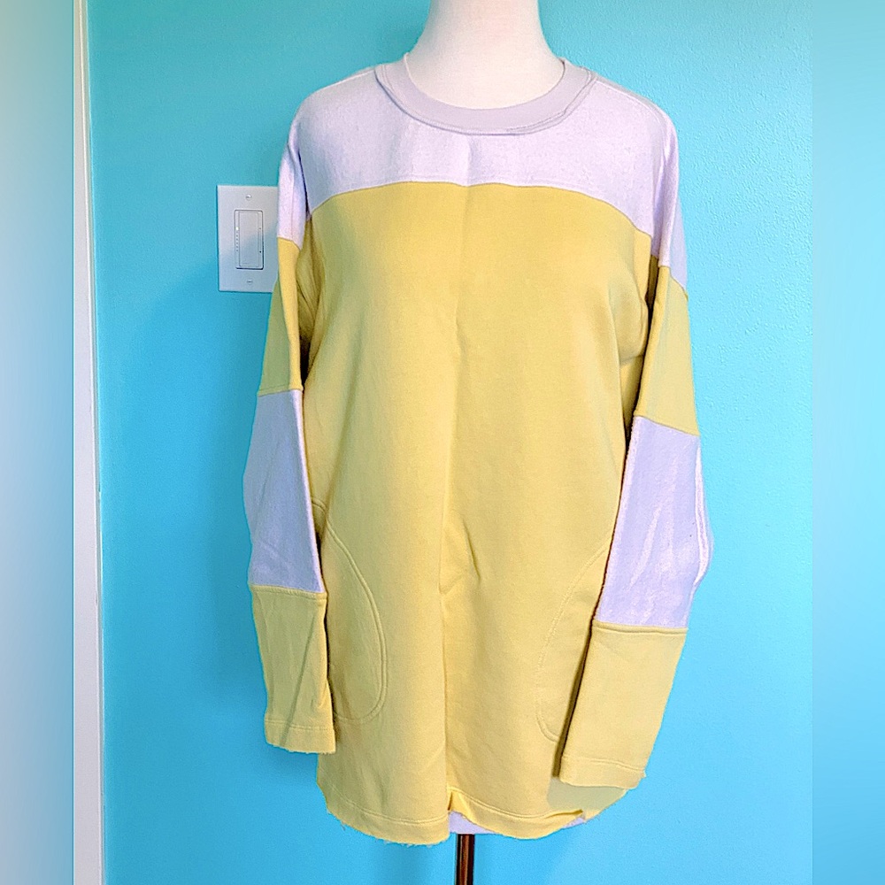 NWT XS Free People Jordan Fleece Sweatshirt Citron Combo Colorblock Oversized FP - Picture 4 of 15